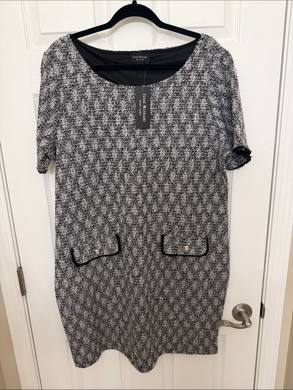 Isaac Mizrahi Black and White Tweed Midi Shift Dress